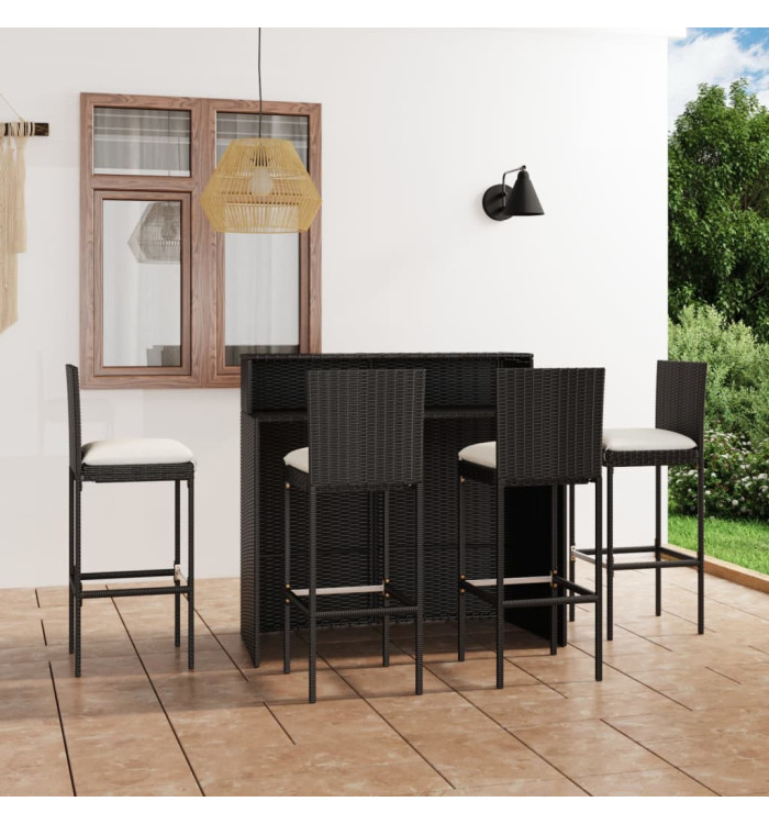 Ensemble de bar de jardin avec coussins 5 pcs Noir | Mobilier & Déco