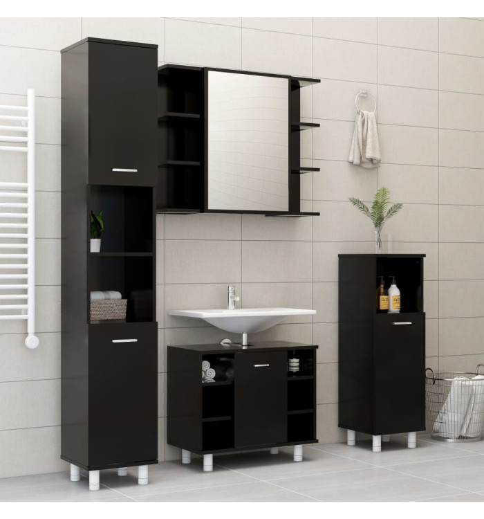 Ensemble de meubles de salle de bain 4 pcs Noir Aggloméré | Mobilier & Déco