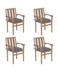 Chaises de jardin empilables avec coussins lot de 4 Teck solide | Mobilier & Déco