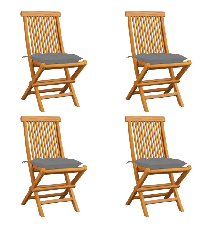 Chaises de jardin et coussins gris lot de 4 Bois de teck massif | Mobilier & Déco