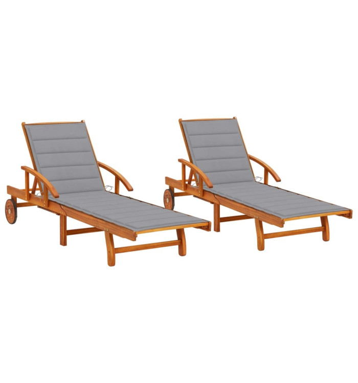 Chaises longues 2 pcs avec coussins Bois d'acacia solide | Mobilier & Déco