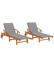 Chaises longues 2 pcs avec coussins Bois d'acacia solide | Mobilier & Déco