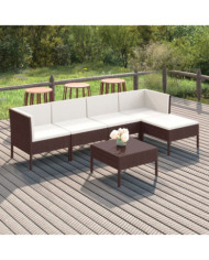 Salon de jardin 6 pcs avec coussins Résine tressée Marron | Mobilier & Déco