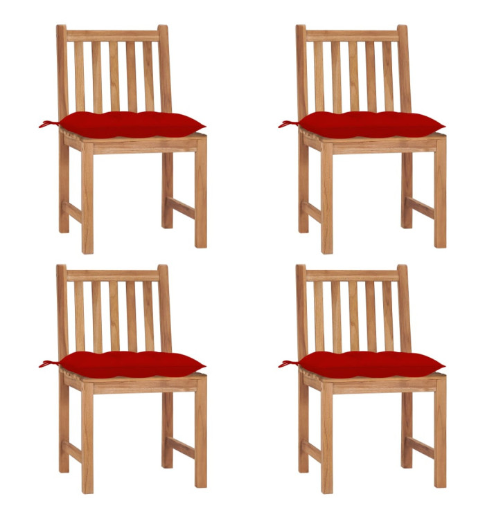 Chaises de jardin lot de 4 avec coussins Bois de teck massif | Mobilier & Déco