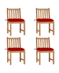 Chaises de jardin lot de 4 avec coussins Bois de teck massif | Mobilier & Déco