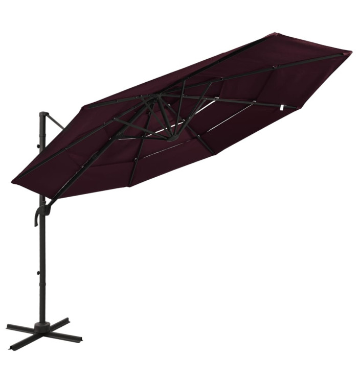 Parasol de jardin à 4 niveaux mât en aluminium rouge bordeaux | Mobilier & Déco
