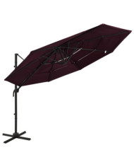 Parasol de jardin à 4 niveaux mât en aluminium rouge bordeaux | Mobilier & Déco