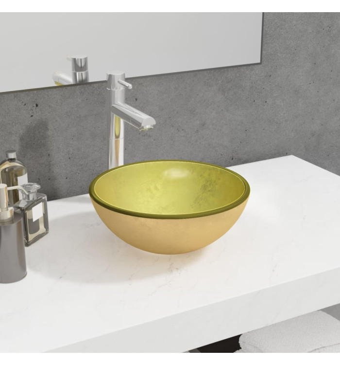 Lavabo Verre trempé 30x12 cm Doré | Mobilier & Déco
