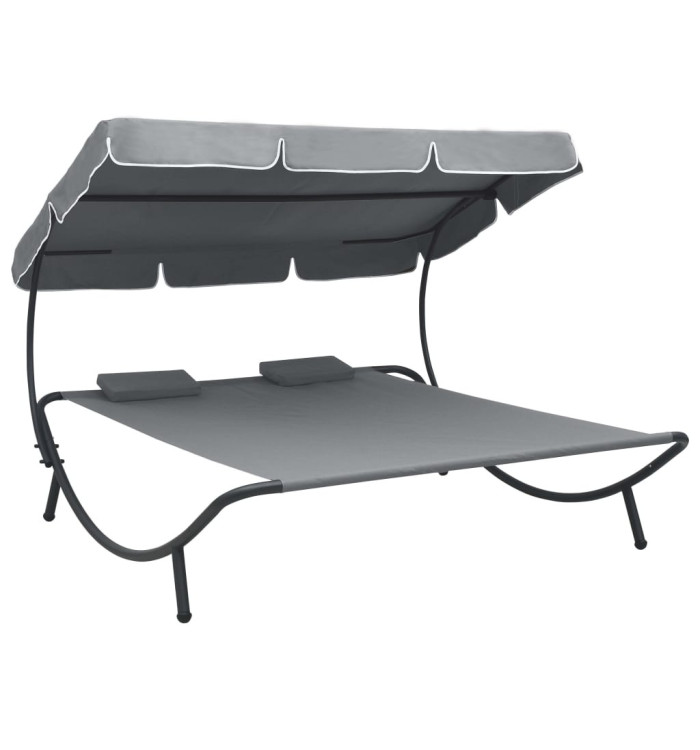 Lit de repos d'extérieur avec auvent et oreillers gris | Mobilier & Déco