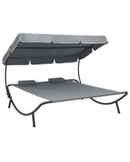 Lit de repos d'extérieur avec auvent et oreillers gris | Mobilier & Déco