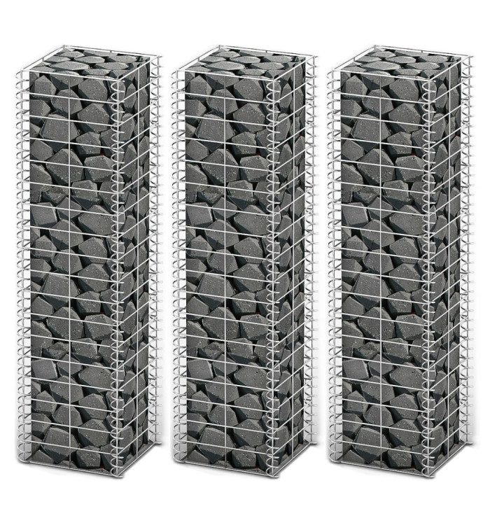Jeu de panier de gabion 3 pcs Fil galvanisé 25x25x100 cm | Mobilier & Déco