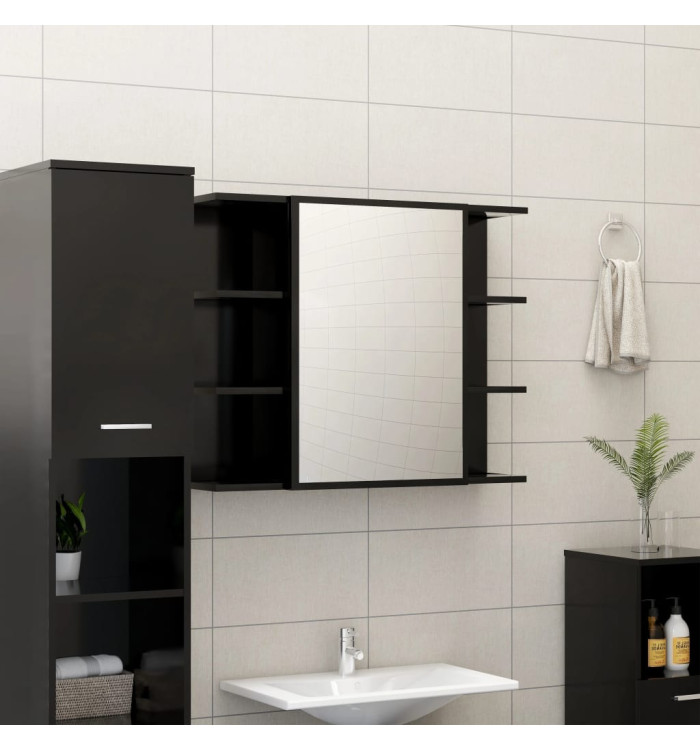 Armoire à miroir de salle de bain Noir Bois d’ingénierie | Mobilier & Déco