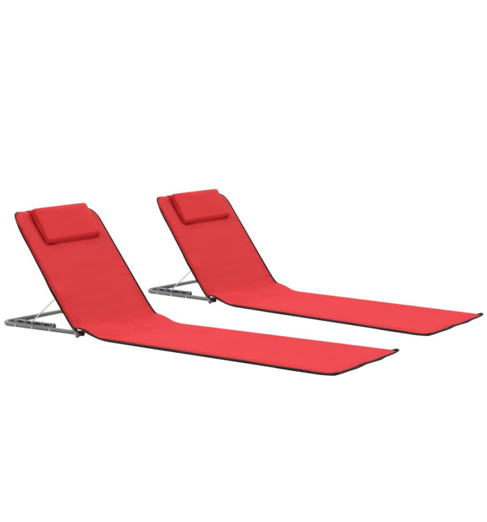 Tapis de plage pliables 2 pcs Acier et tissu Rouge | Mobilier & Déco