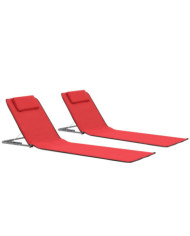 Tapis de plage pliables 2 pcs Acier et tissu Rouge | Mobilier & Déco