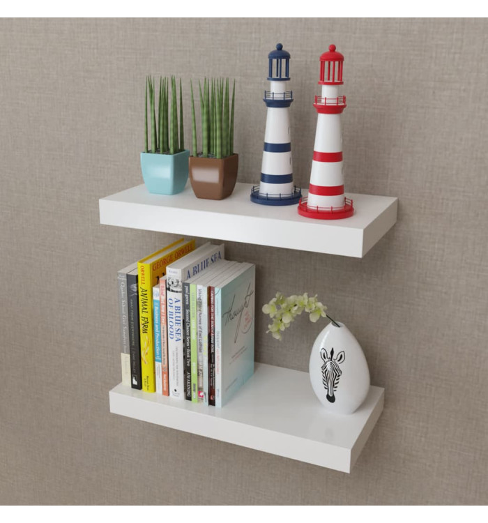 2 Étagères murales MDF Blanc Rangement de livres/DVD | Mobilier & Déco