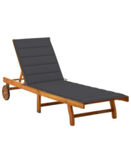 Chaise longue de jardin avec coussin Bois d'acacia solide | Mobilier & Déco