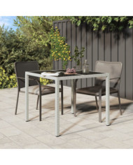 Table de jardin 90x90x75cm Verre trempé et résine tressée Blanc | Mobilier & Déco
