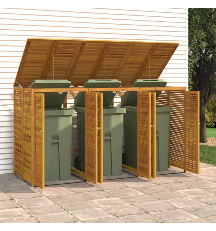Abri à poubelle triple 210x89x117 cm bois massif d'acacia | Mobilier & Déco