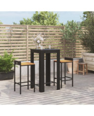 Ensemble de bar jardin 3 pcs noir poly rotin/bois massif acacia | Mobilier & Déco