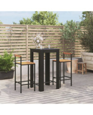 Ensemble de bar jardin 3 pcs noir poly rotin/bois massif acacia | Mobilier & Déco