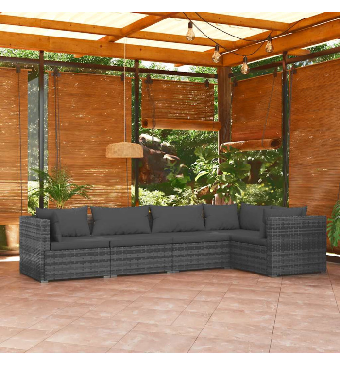 Salon de jardin 5 pcs avec coussins Résine tressée Gris | Mobilier & Déco