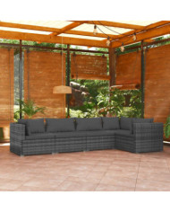 Salon de jardin 5 pcs avec coussins Résine tressée Gris | Mobilier & Déco