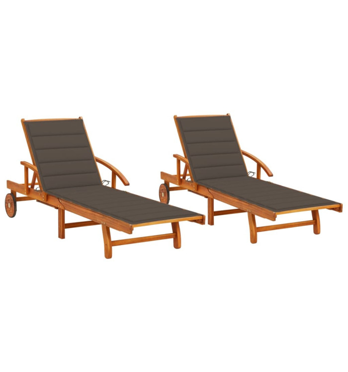 Chaises longues lot de 2 avec coussins Bois d'acacia solide | Mobilier & Déco