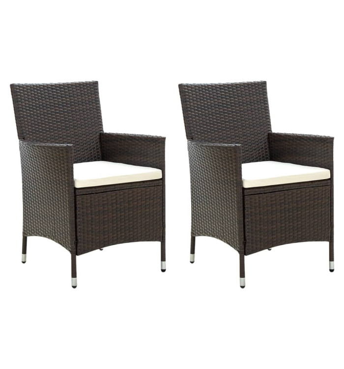 Chaises de jardin avec coussins lot de 2 Résine tressée Marron | Mobilier & Déco