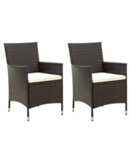 Chaises de jardin avec coussins lot de 2 Résine tressée Marron | Mobilier & Déco