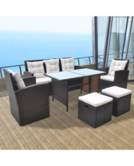 Ensemble à manger d'extérieur avec coussins 6pcs Résine tressée | Mobilier & Déco