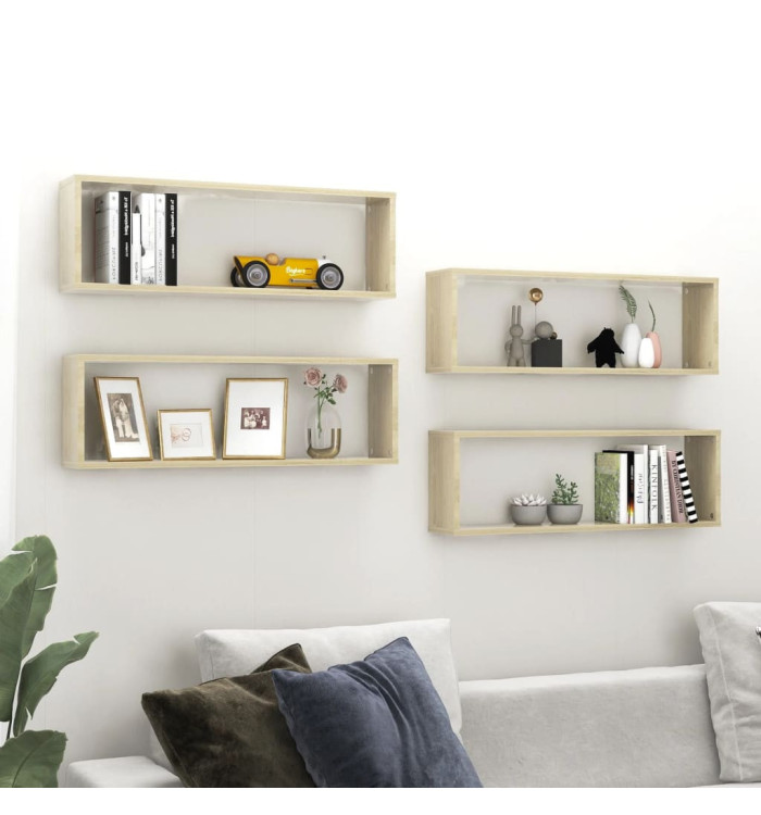 Étagères cube murales 4 pcs Chêne sonoma 80x15x26,5 cm | Mobilier & Déco