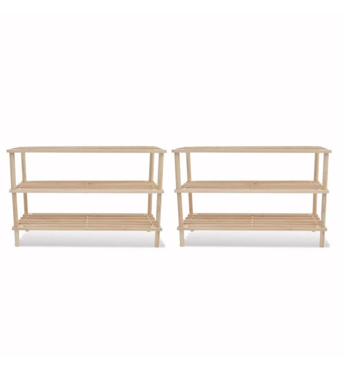 Range-chaussures à 3 étagères 2 pcs Bois de sapin solide | Mobilier & Déco
