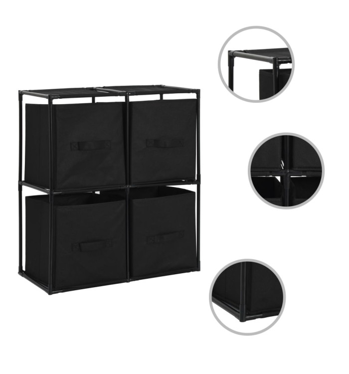 Armoire de rangement avec 4 paniers tissu Noir 63x30x71cm Acier | Mobilier & Déco