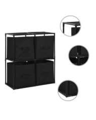 Armoire de rangement avec 4 paniers tissu Noir 63x30x71cm Acier | Mobilier & Déco
