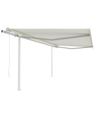 Auvent automatique rétractable avec poteaux 4x3,5 m Crème | Mobilier & Déco