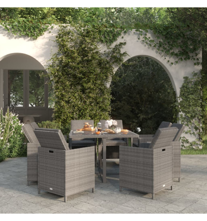 Ensemble à manger de jardin coussins 9pcs Résine tressée Gris | Mobilier & Déco