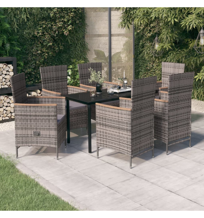 Ensemble à manger de jardin avec coussins 7 pcs Gris | Mobilier & Déco