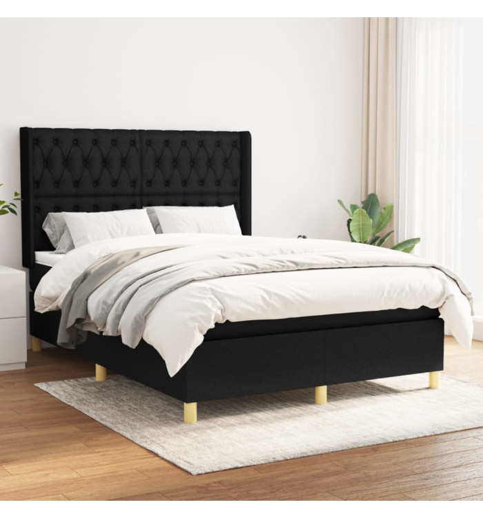 Sommier à lattes de lit avec matelas Noir 140x190 cm Tissu | Mobilier & Déco