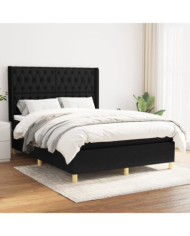 Sommier à lattes de lit avec matelas Noir 140x190 cm Tissu | Mobilier & Déco