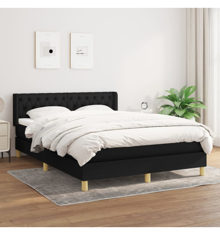 Sommier à lattes de lit avec matelas Noir 140x190 cm Tissu | Mobilier & Déco