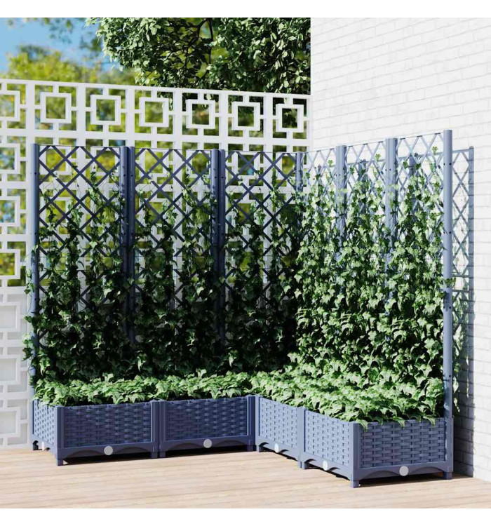 Jardinière avec treillis bleu gris 120x120x121,5 cm PP | Mobilier & Déco