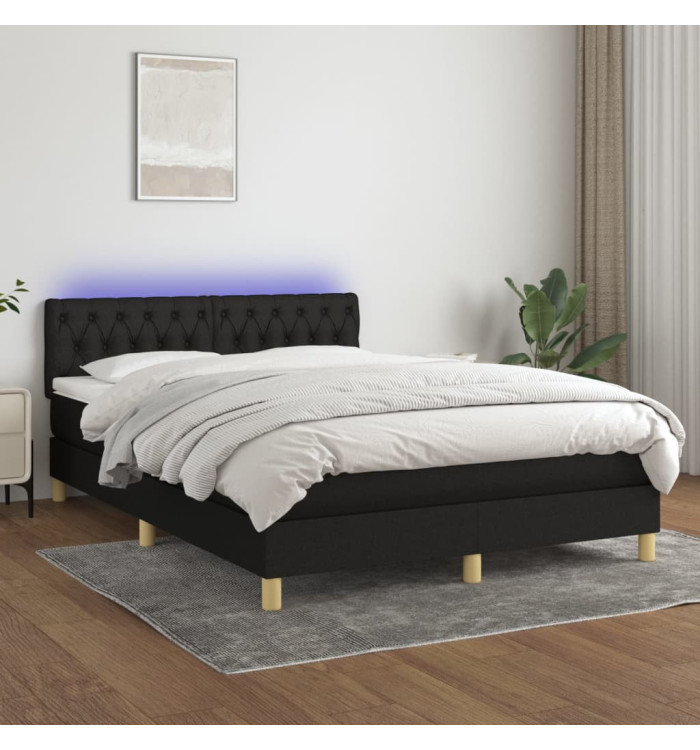 Sommier à lattes de lit avec matelas LED Noir 140x200 cm Tissu | Mobilier & Déco