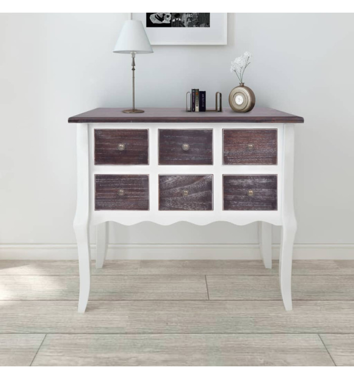 Armoire de console 6 tiroirs Marron et blanc Bois | Mobilier & Déco