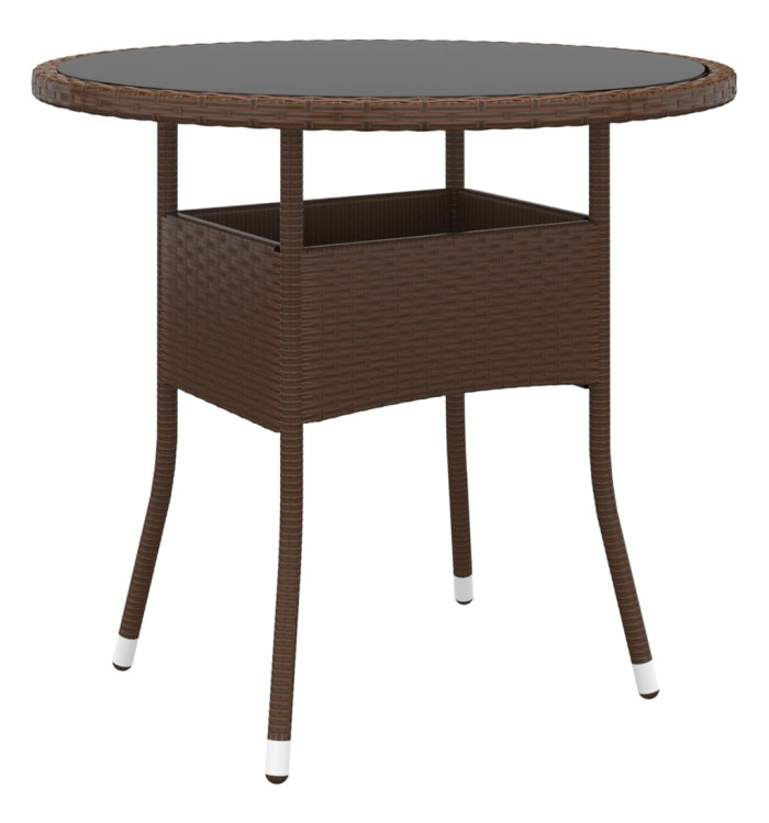 Table de jardin Ø80x75 cm Verre trempé/résine tressée Marron | Mobilier & Déco