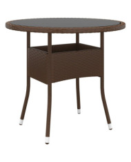 Table de jardin Ø80x75 cm Verre trempé/résine tressée Marron | Mobilier & Déco