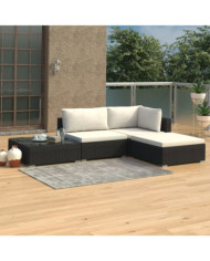 Salon de jardin 4 pcs avec coussins Résine tressée Noir | Mobilier & Déco