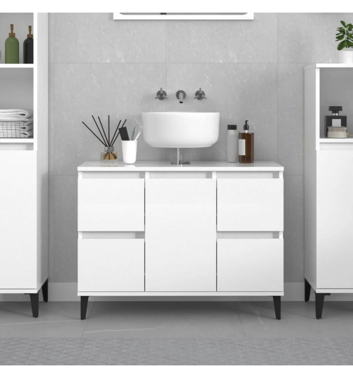 Meuble d'évier blanc brillant 80x33x60 cm bois d'ingénierie | Mobilier & Déco