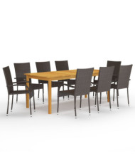 Ensemble à manger de jardin 9 pcs Marron | Mobilier & Déco