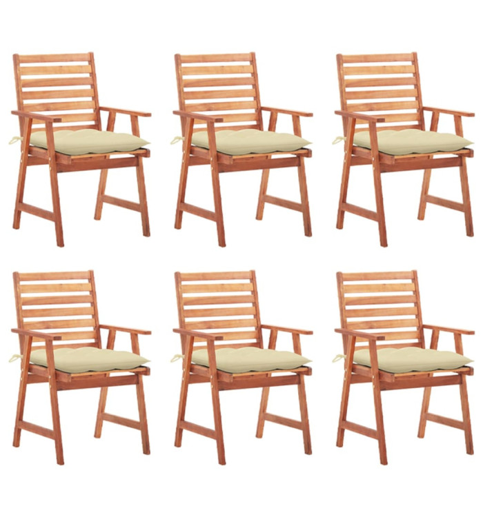 Chaises à manger d'extérieur lot de 6 et coussins Acacia massif | Mobilier & Déco