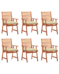 Chaises à manger d'extérieur lot de 6 et coussins Acacia massif | Mobilier & Déco
